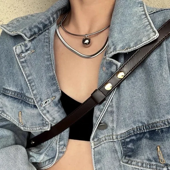 💎HP‼️💋 Gorgeous Titanium steel Silver-toned Double-layered Chain necklace rock - Picture 2 of 8